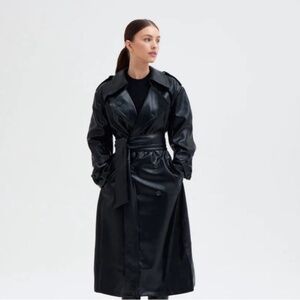 Because of Alice Oversized Leather Belted Trench Coat